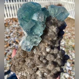 Rare Flourite with smoky quartz points